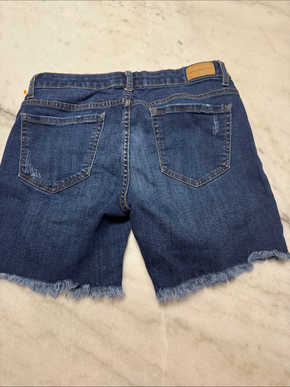 Aeropostale Dark Blue Bermuda Distressed Denim Jean Shorts Raw Hem Size 2 - Picture 4 of 5